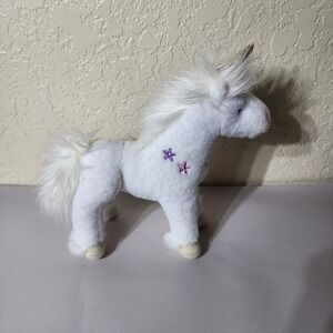 Douglas Cuddle Toys White Unicorn Plush Stuffed Animal Gold Horn Flowers 9 Inch